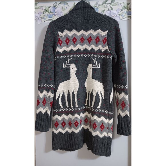 Love Crazy XL Knit Grey Deer Holiday Casual Cottage Classic Open Cardigan Sweate - Picture 3 of 4